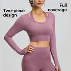 Halter Neck Layered Long Sleeve Yoga Crop Top