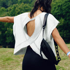 Loose-fitting backless crossover sports T-shirt