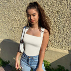Ribbed square neck textured high-slit jumpsuit