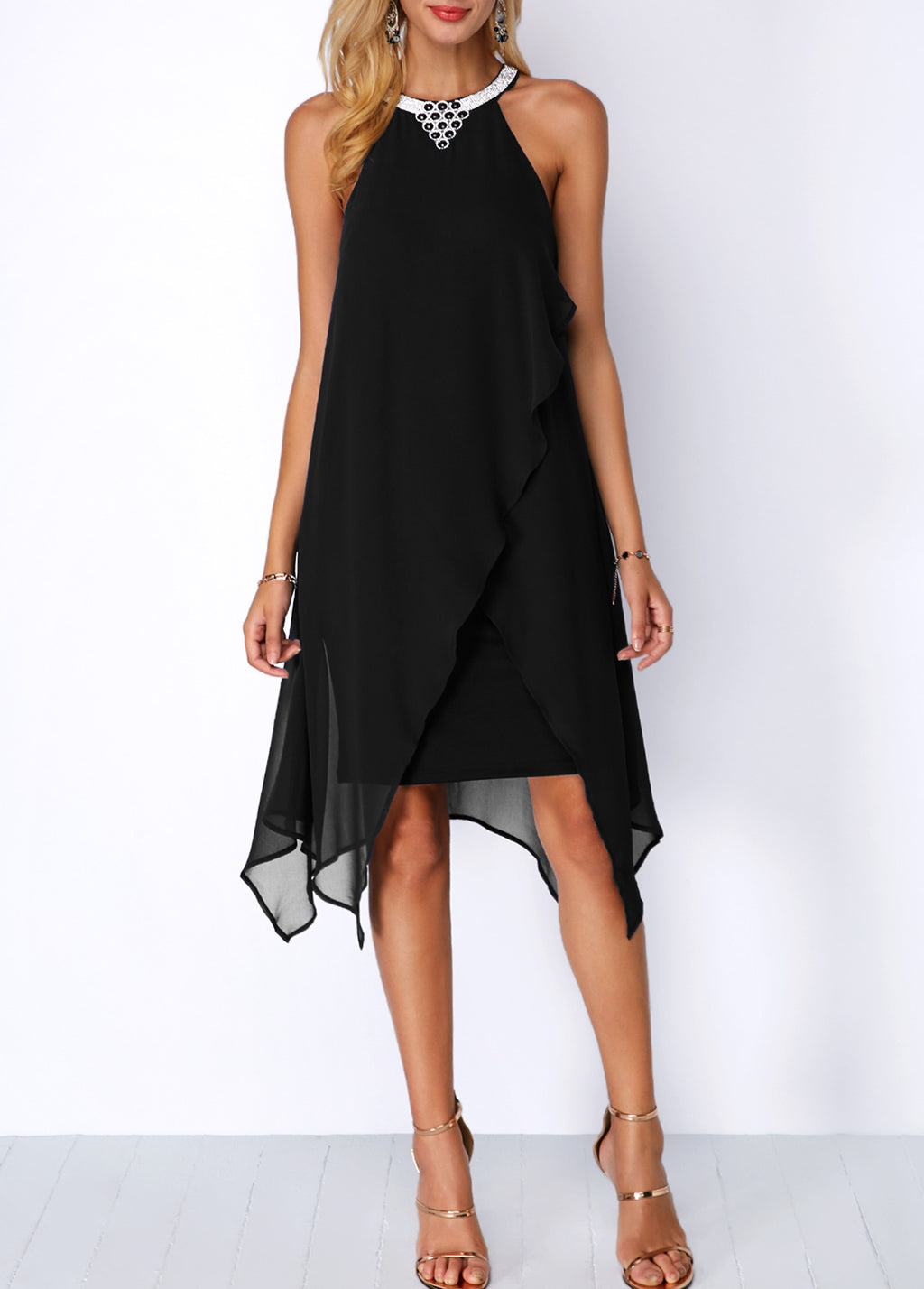Embellished Chiffon Party Dress - side view