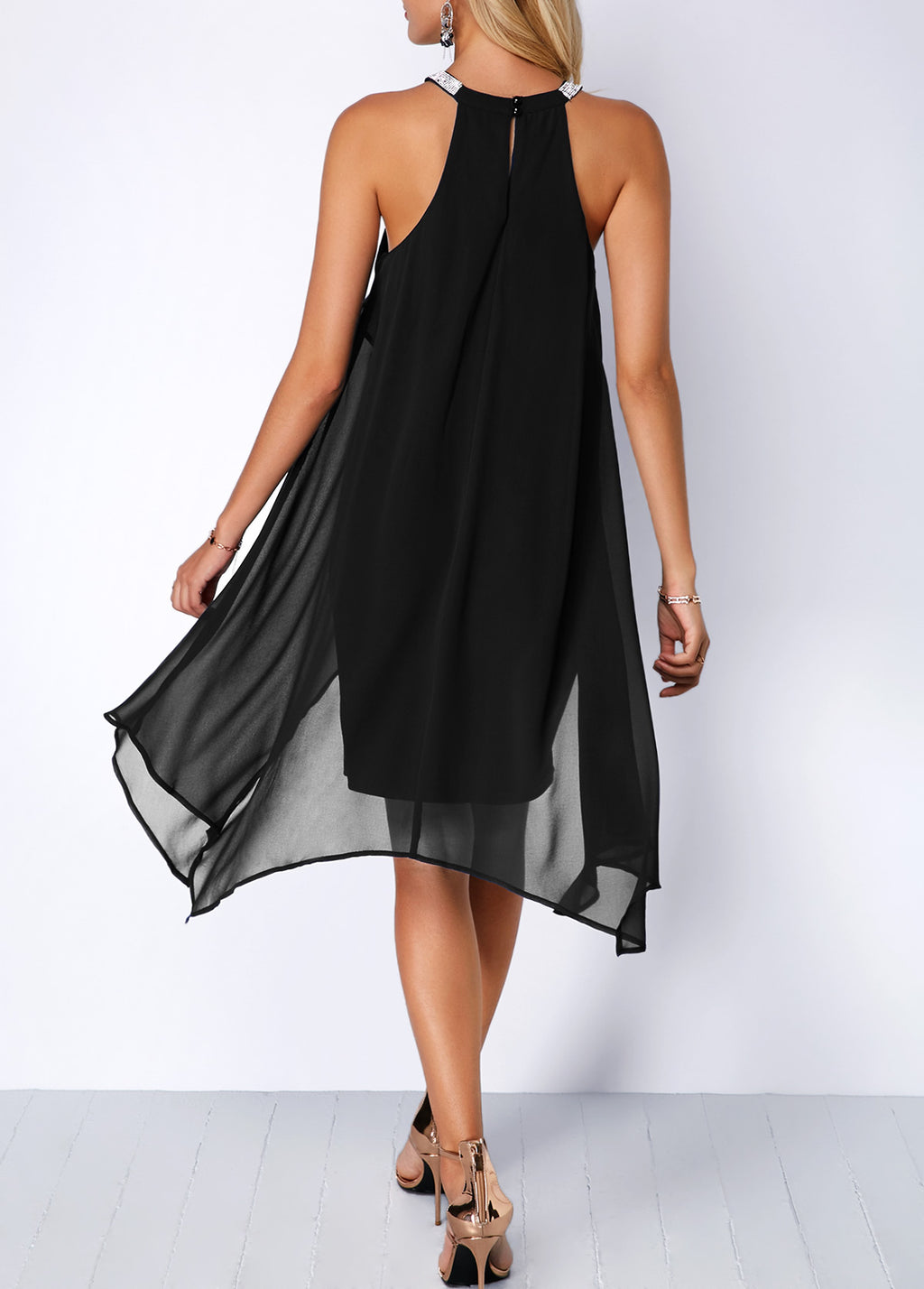 Embellished Chiffon Party Dress - fabric detail