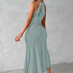 Sleeveless lace crochet pleated slit maxi dress