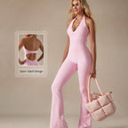 V-neck halter-neck flared jumpsuit