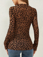 Leopard Mesh Mock Neck Top