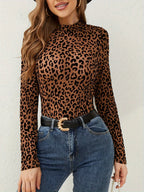 Leopard Mesh Mock Neck Top