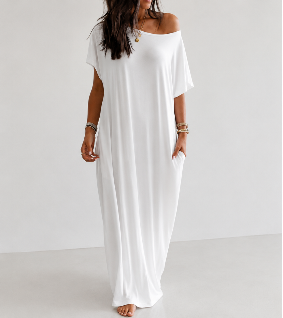 WILLOW ASYMMETRIC OFF-SHOULDER DRESS