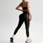 Contrast Piping Bandeau High Waist Yoga Set