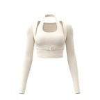 Halter Neck Layered Long Sleeve Yoga Crop Top