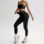 Contrast Piping Bandeau High Waist Yoga Set