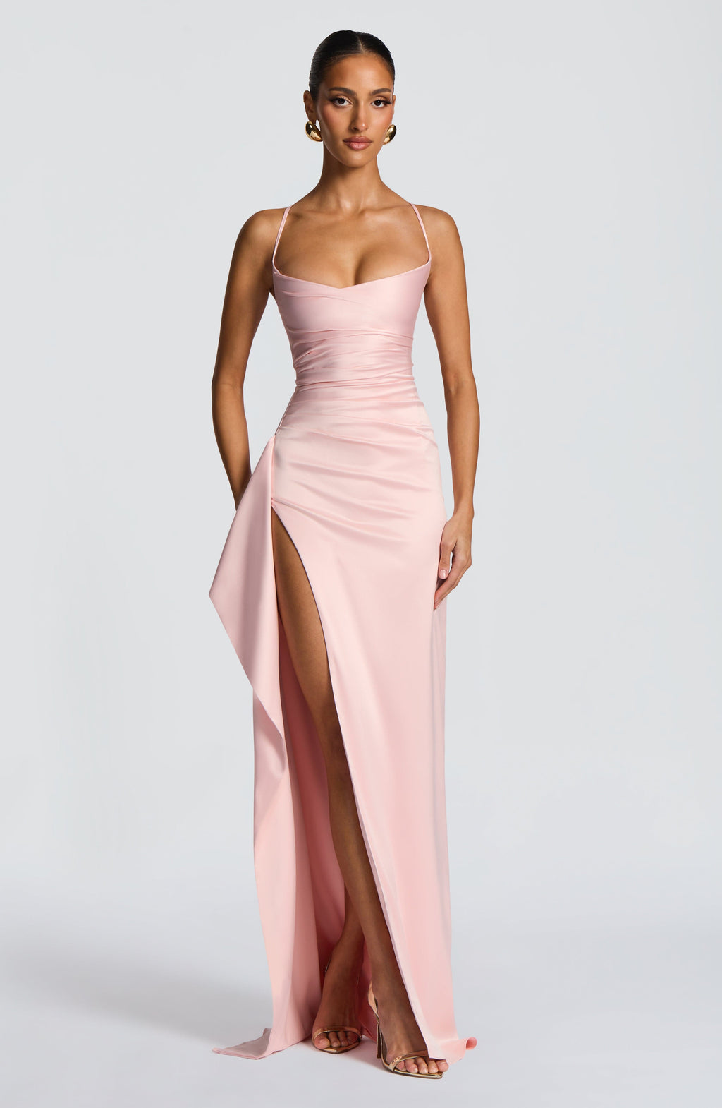 Celeste satin slit dress