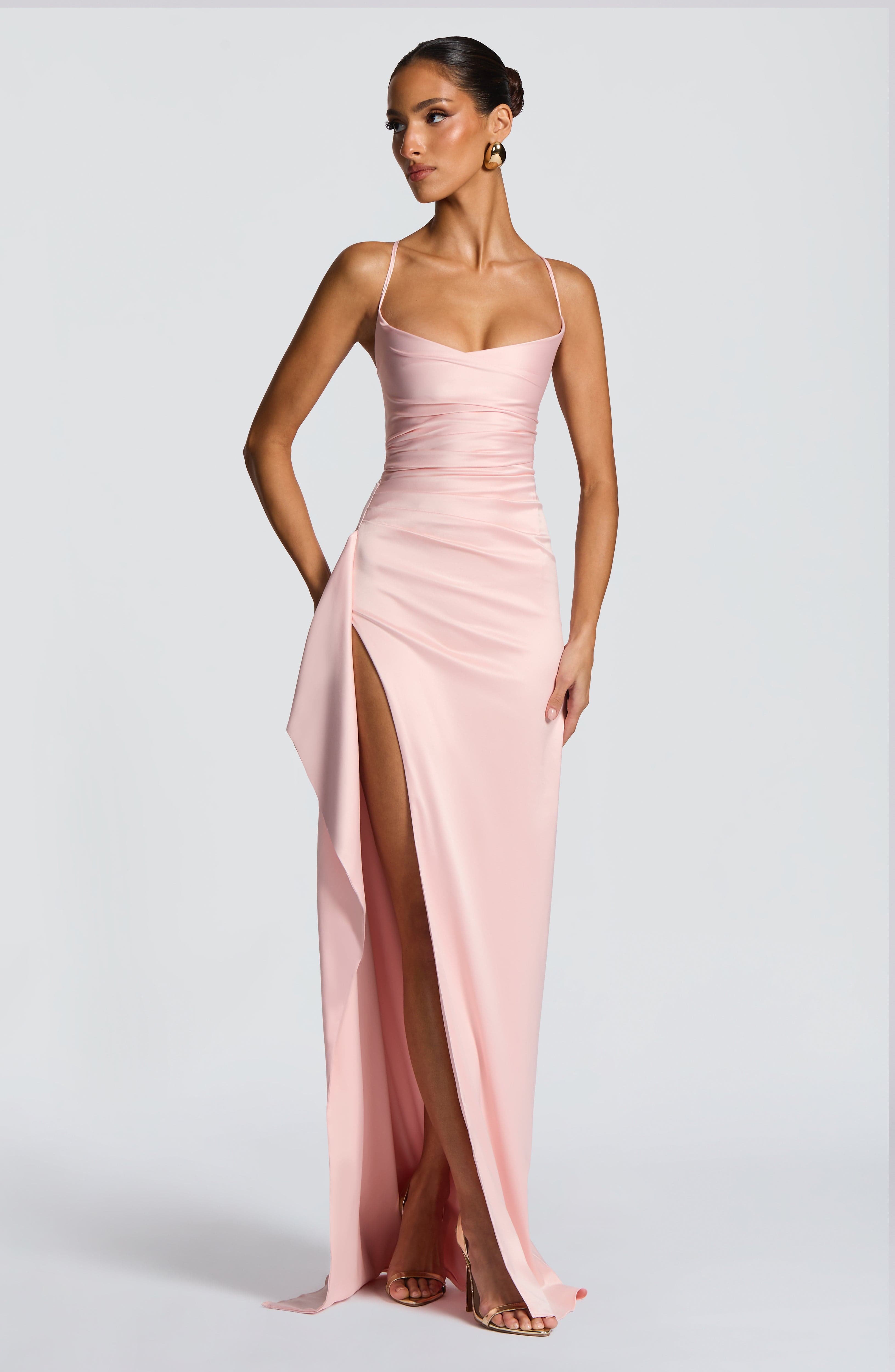 Celeste satin slit dress