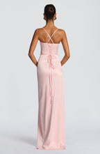 Celeste satin slit dress
