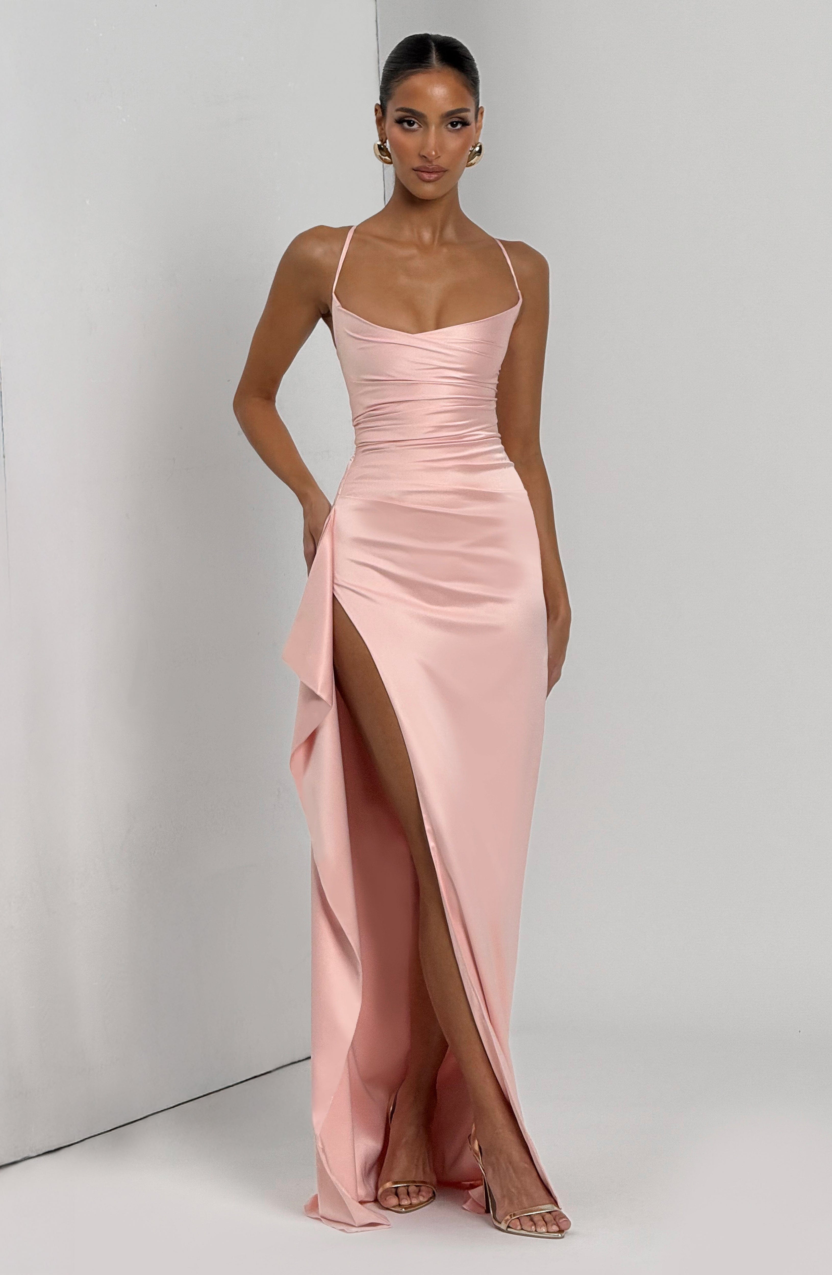 Celeste satin slit dress