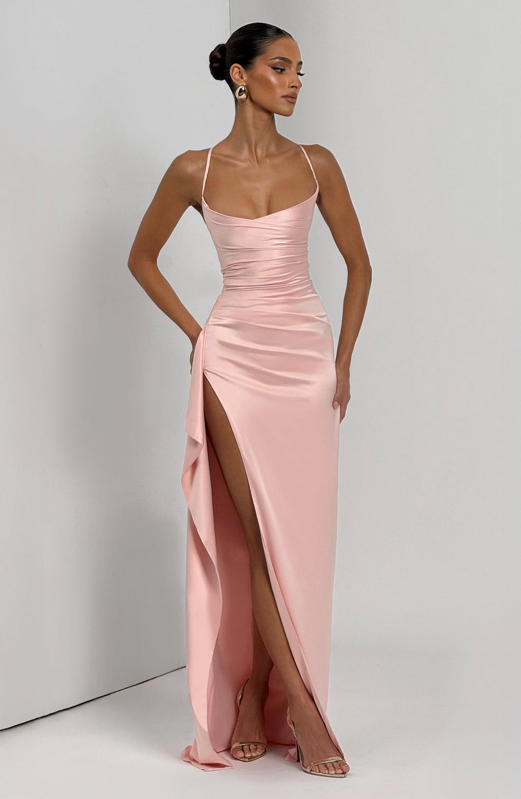 Celeste satin slit dress