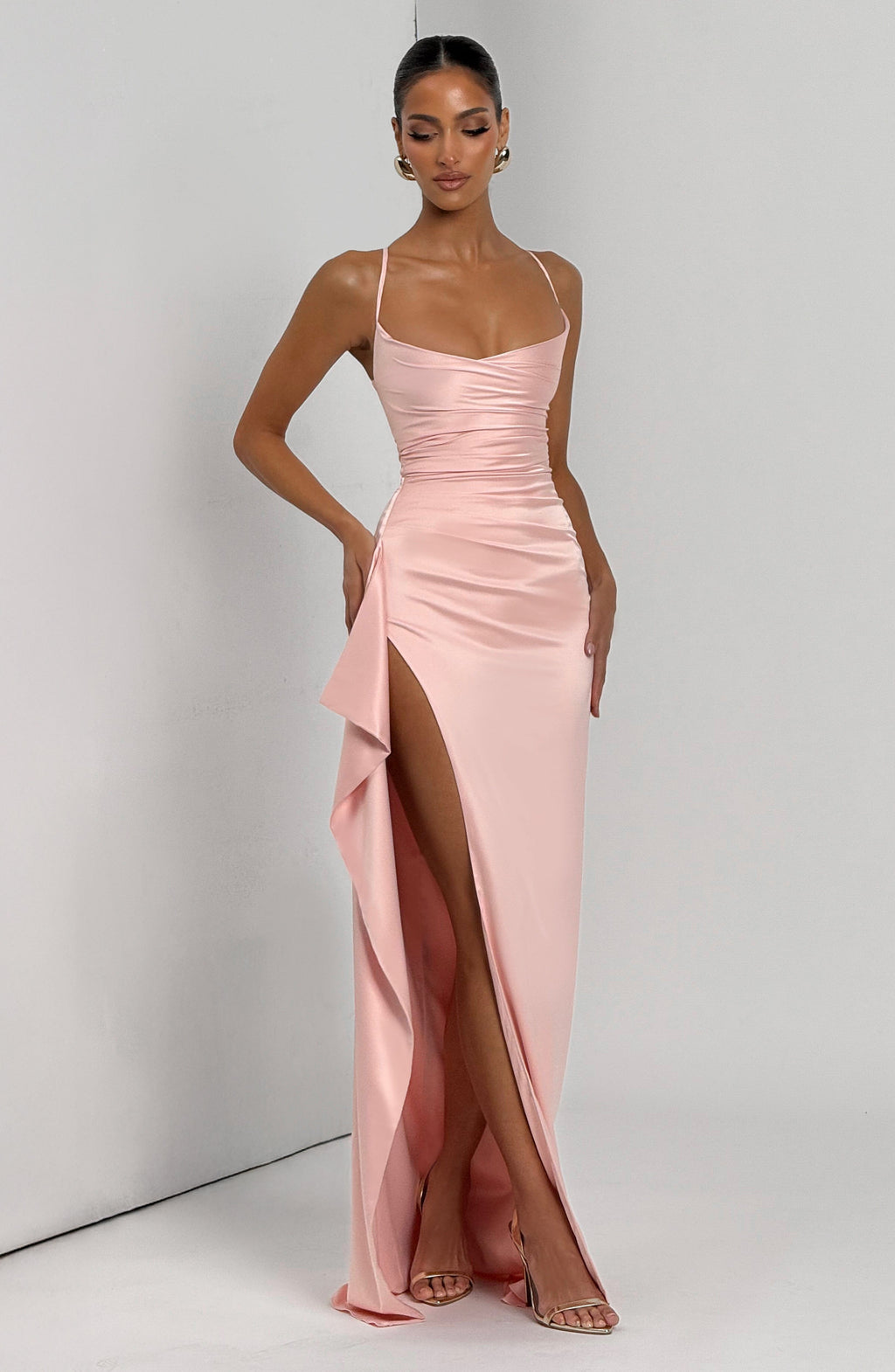 Celeste satin slit dress